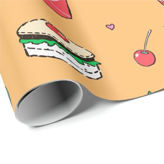 Schattige kleurrijk voedingspatroon op Sinaasappel Cadeaupapier (Rol Hoek)