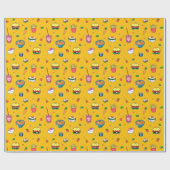 Schattige kleurrijk voedselpatroon op geel cadeaupapier (Vlak)