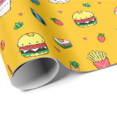 Schattige kleurrijk voedselpatroon op geel cadeaupapier (Rol Hoek)