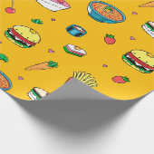 Schattige kleurrijk voedselpatroon op geel cadeaupapier (Hoek)