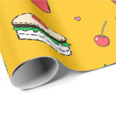 Schattige kleurrijk voedselpatroon op geel cadeaupapier (Rol Hoek)