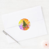 Schattige, Kleurrijk Vuurwerk, Kerstboom & Geschen Ronde Sticker (Envelop)