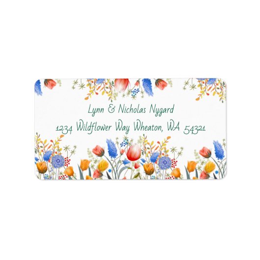 Schattige & Kleurrijk Waterverf Wildflower Design Etiket (Voorkant)
