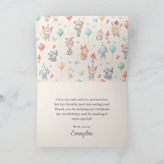 Schattige kleurrijk Woodland Animals verjaardagsfe Bedankkaart (Binnen)