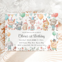 Schattige kleurrijk Woodland Animals verjaardagsfe