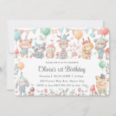 Schattige kleurrijk Woodland Animals verjaardagsfe Kaart (Voorkant)