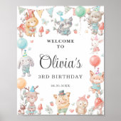 Schattige kleurrijk Woodland Animals verjaardagsfe Poster (Voorkant)