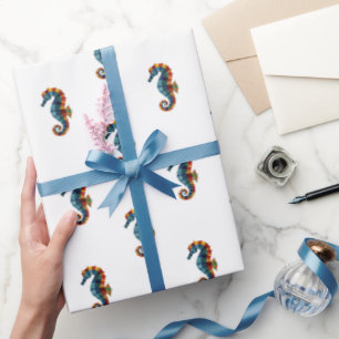 Schattige kleurrijk zeepaardje onder het Zee nauti Cadeaupapier