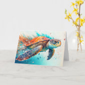 Schattige Kleurrijk Zwemmen Zee Schildpad Verjaard Kaart (Gele Bloem)