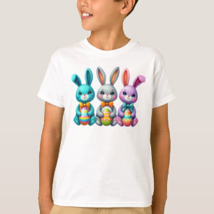 Schattige, kleurrijke 3 paashaas t-shirt