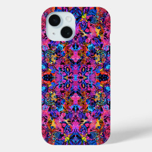 Schattige kleurrijke abstracte bloemmotieven iPhone 15 case