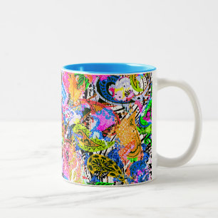 Schattige kleurrijke abstracte gemengde paisley bl tweekleurige koffiemok