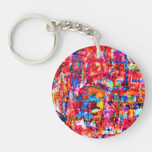 Schattige kleurrijke abstracte golven schilderij sleutelhanger (Voorkant)