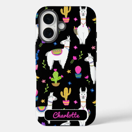 Schattige Kleurrijke Alpaca Cactus Aangepaste Naam Case-Mate iPhone Case (Achterkant)