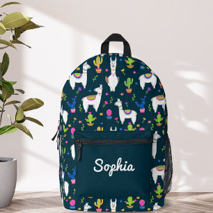 Schattige Kleurrijke Alpaca Cactus Gepersonaliseer Bedrukte Rugzak