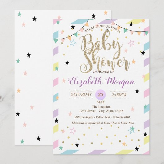 Schattige kleurrijke Baby shower Kaart (Voorkant / Achterkant)