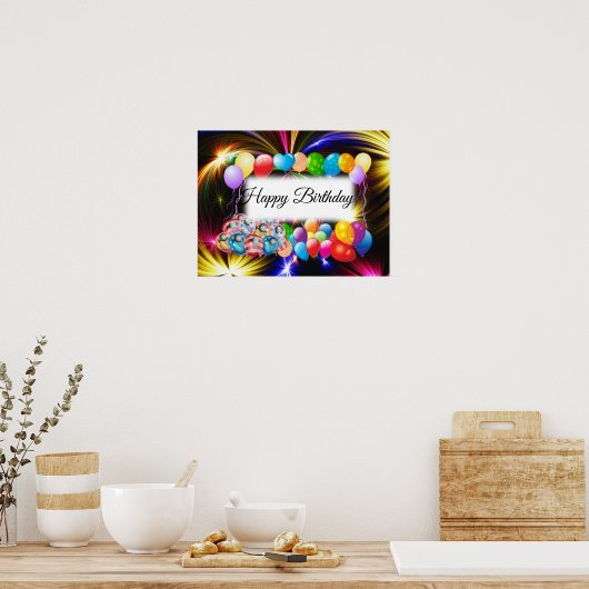 schattige, kleurrijke ballonnen, vuurwerk, verjaar poster (Keuken)