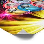 schattige, kleurrijke ballonnen, vuurwerk, verjaar poster (Hoek)