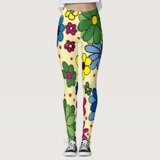 Schattige Kleurrijke Bloem Gele Leggings