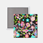 Schattige kleurrijke bloemenschedel magneet (Voorkant / Achterkant)