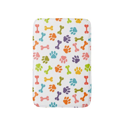 Schattige kleurrijke Botten en puppy Paw-afdrukken Badmat (Voorkant Verticaal)