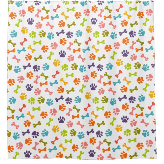 Schattige kleurrijke Botten en puppy Paw-afdrukken Douchegordijn (Voorkant)