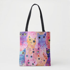 Schattige kleurrijke Cat Canvas tas | grillige kat