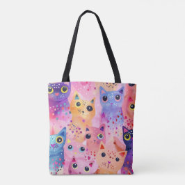 Schattige kleurrijke Cat Canvas tas | grillige kat