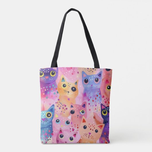 Schattige kleurrijke Cat Canvas tas | grillige kat (Achterkant)
