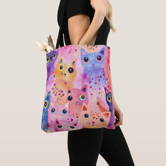 Schattige kleurrijke Cat Canvas tas | grillige kat (Dichtbij)