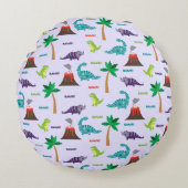 Schattige Kleurrijke Dinosauriërs en Vulkanen Rond Kussen (Voorkant)