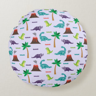 Schattige Kleurrijke Dinosauriërs en Vulkanen Rond Kussen