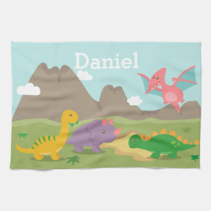 Schattige Kleurrijke Dinosaurussen Voor Kinderen Theedoek