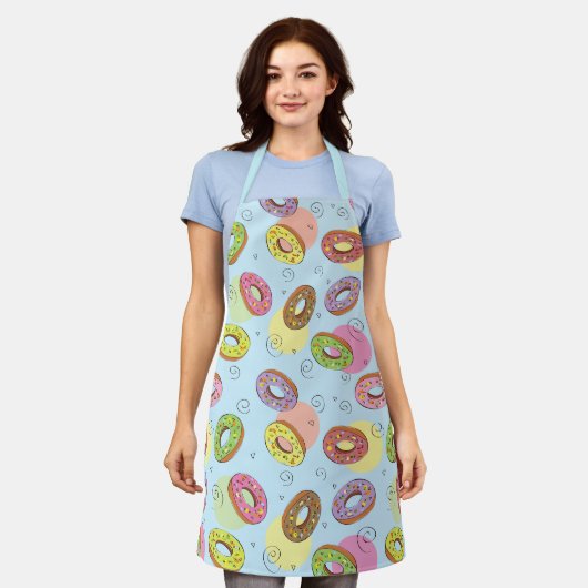 Schattige kleurrijke donuts Blauw patroon Schort (Gedragen)