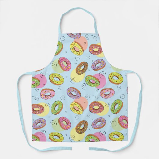 Schattige kleurrijke donuts Blauw patroon Schort (Voorkant)