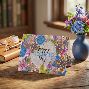 Schattige Kleurrijke Doodle Bloemen Moederdag Kaart