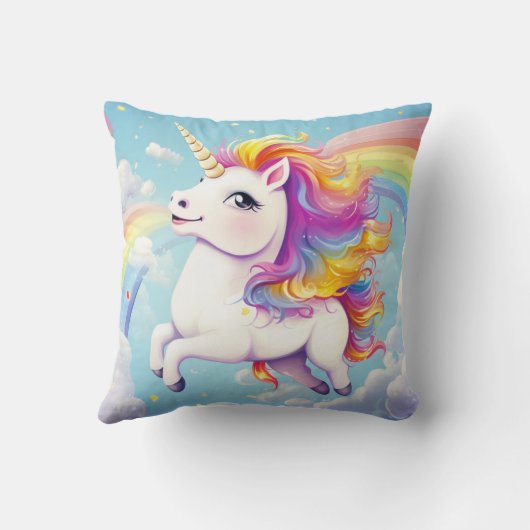 Schattige Kleurrijke Eenhoorns Regenbogen Meisje K Kussen (Achterkant)