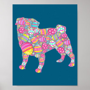 Schattige Kleurrijke Eieren Pug Hond Puppy Poster