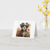 Schattige Kleurrijke Fluffy Puppy Dog BLANK Kaart (Gele Bloem)