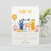 Schattige Kleurrijke Gele Feest Monsters Kinderen  Bedankkaart (Staand voorkant)