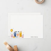 Schattige Kleurrijke Gele Feest Monsters Kinderver Notitiekaartje (Voorkant / Achterkant in situ)