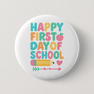 Schattige Kleurrijke Gelukkige Eerste Dag op Schoo Ronde Button 5,7 Cm