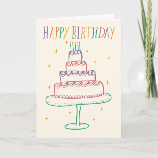 Schattige Kleurrijke Happy Birthday Cake Sketch Do Kaart (Voorkant)