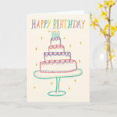 Schattige Kleurrijke Happy Birthday Cake Sketch Do Kaart (Gele Bloem)