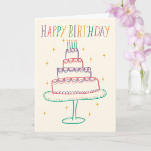 Schattige Kleurrijke Happy Birthday Cake Sketch Do Kaart