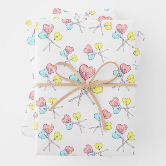 schattige, kleurrijke hartenpootjes inpakpapier vel (In situ)