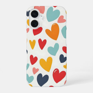 Schattige Kleurrijke Hartjes Doodle Romantisch iPhone 16 Hoesje