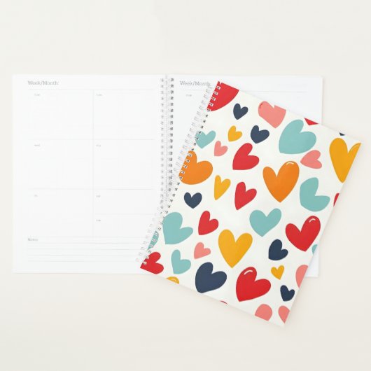 Schattige Kleurrijke Hartjes Doodle Romantisch Planner (Display)