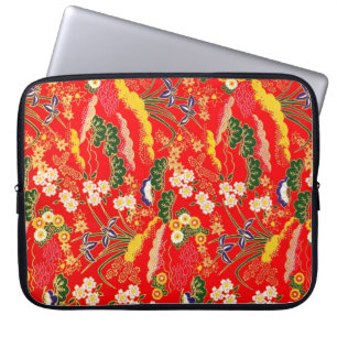 Schattige kleurrijke Japanse bloemmotieven Laptop Sleeve
