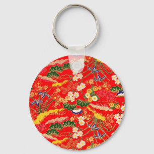Schattige kleurrijke Japanse bloemmotieven Sleutelhanger